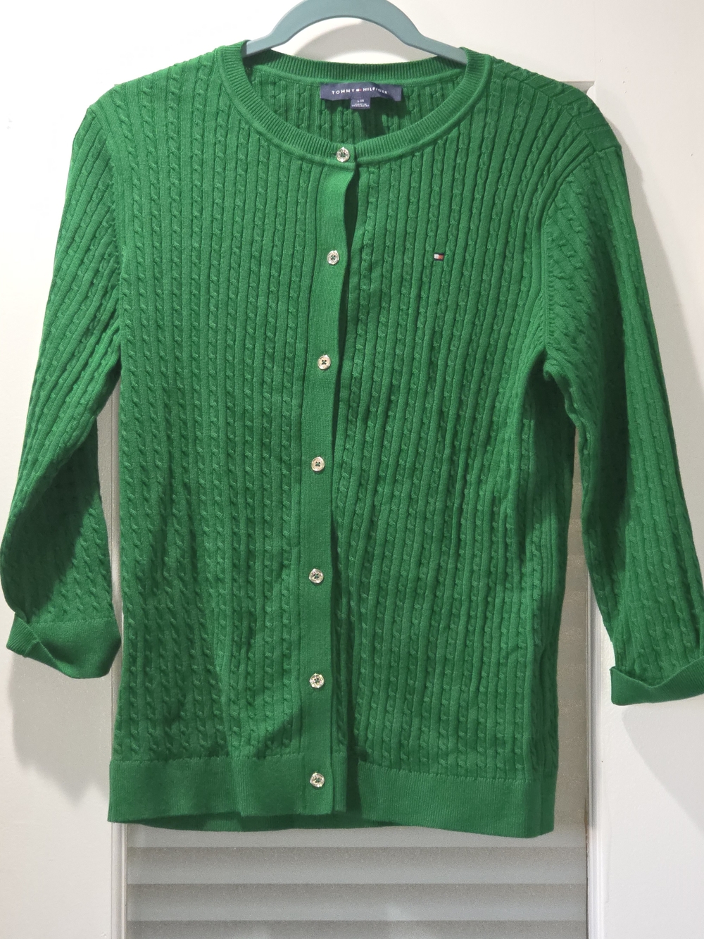 Tommy Hilfiger Women's Bright Green Cable Knit Button-Front Cardigan